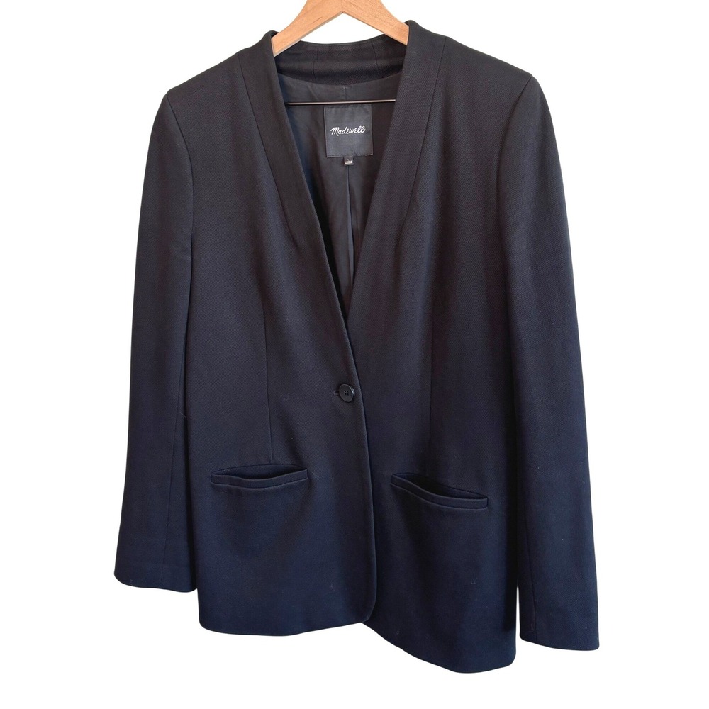 Madewell Blazer Black Women Size 8 Collarless Single Button Twill Workwear - Picture 2 of 11